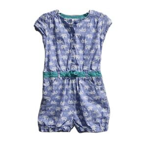Gymboree Girls Romper 5T Purple Elephant Print 100% Cotton Teal Belt Pockets